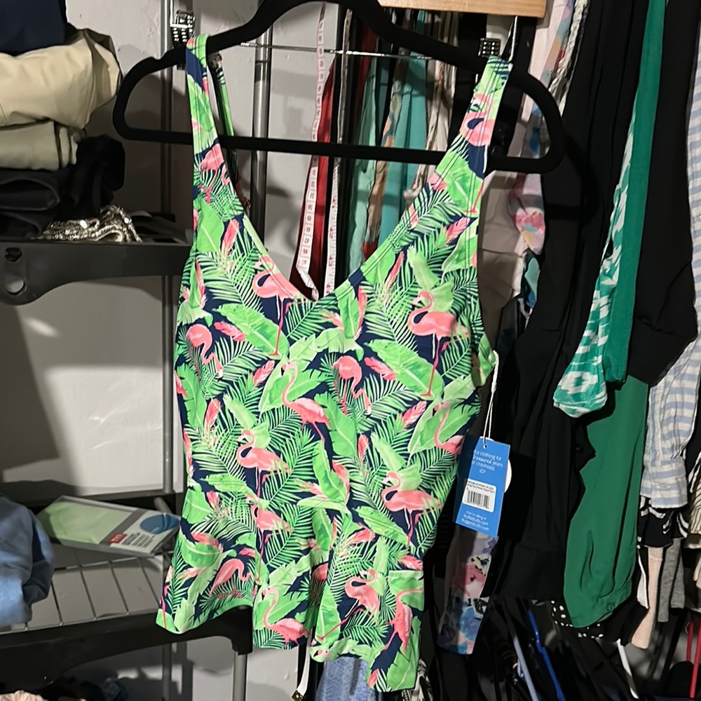 Ruffle Butts Green and Pink Bikini with Tropical Flair